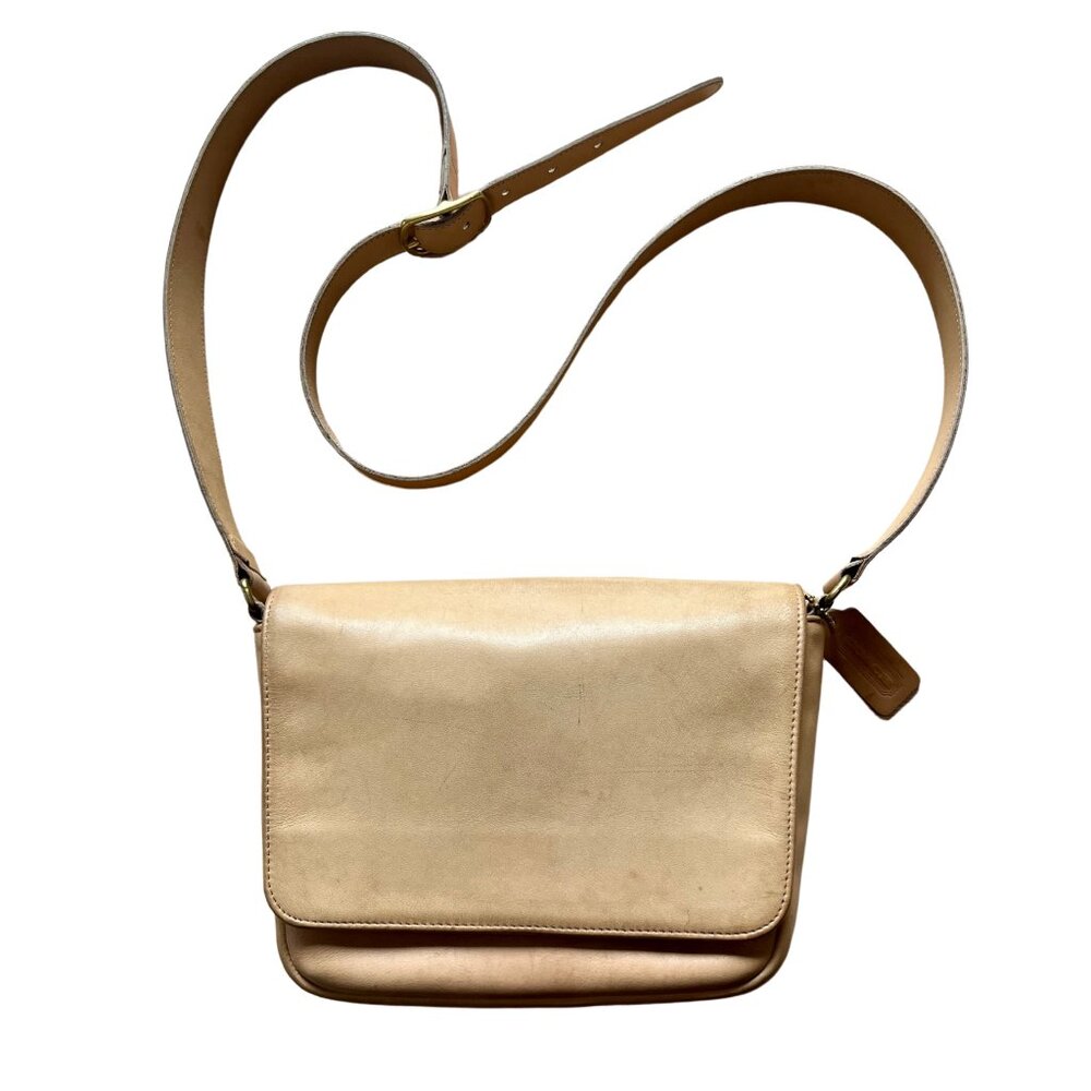 Vintage Coach Leather Bistro Bag Khaki Crossbody with Adjustable Strap *PROJECT*